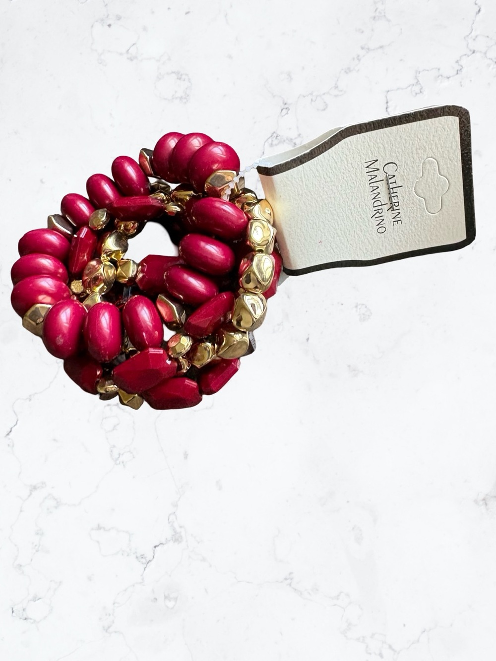 Catherine Malandrino Pink Beaded Stretch Bracelet Set with Gold Accents